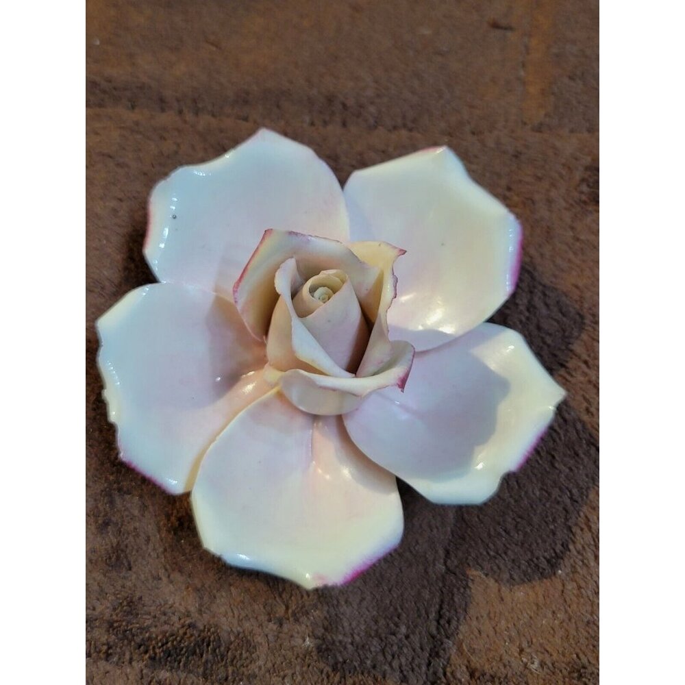Large NuovaItalian Capidamonte China Porcelain Rose Green Blush Vintage 3.5 inch